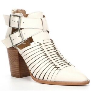 Gianni Bini White and Brown Heeled Boots with Woven Design